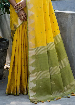 Yellow Dupion Silk Saree With Blouse Piece