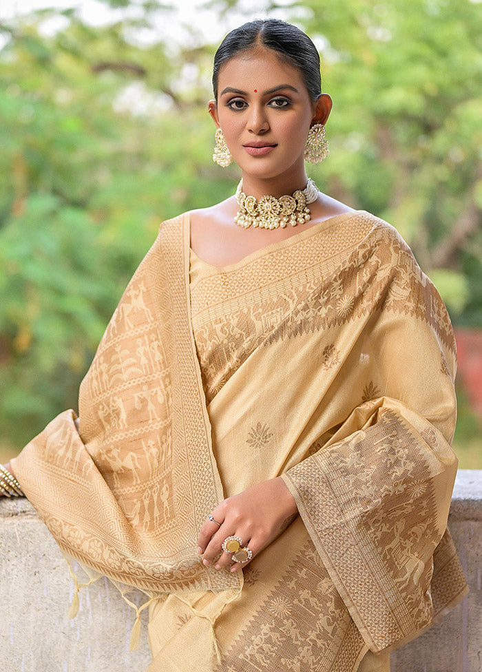 Beige Dupion Silk Saree With Blouse Piece