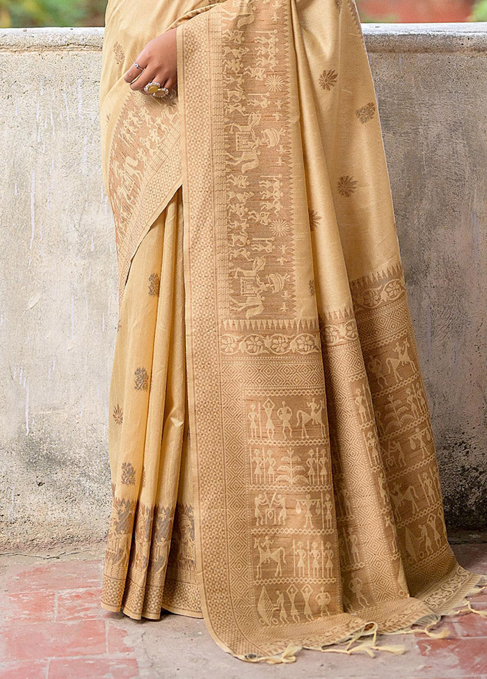 Beige Dupion Silk Saree With Blouse Piece