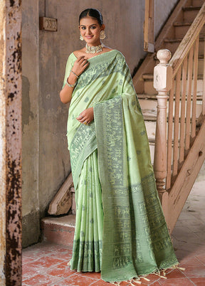 Pista Green Dupion Silk Saree With Blouse Piece