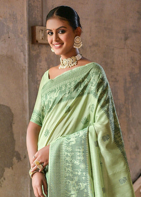 Pista Green Dupion Silk Saree With Blouse Piece