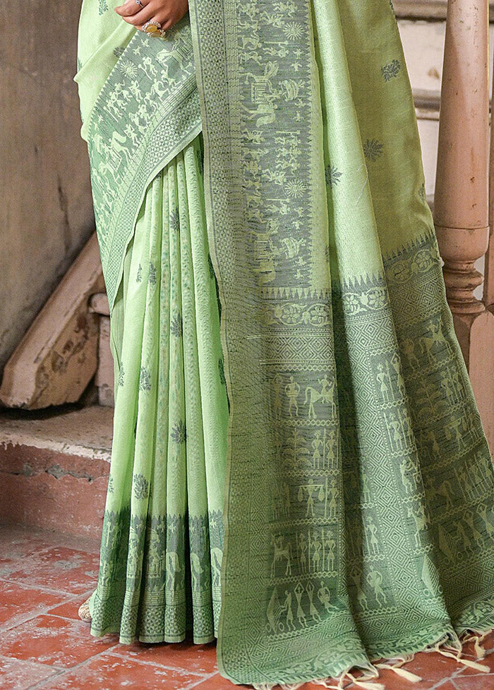 Pista Green Dupion Silk Saree With Blouse Piece