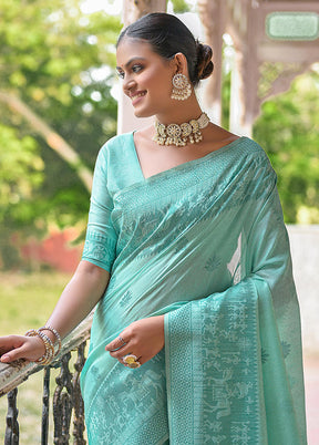 Sea Green Dupion Silk Saree With Blouse Piece