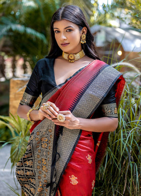 Red Dupion Silk Saree With Blouse Piece