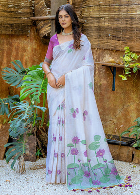 Purple Cotton Saree With Blouse Piece