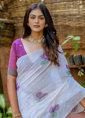 Purple Cotton Saree With Blouse Piece