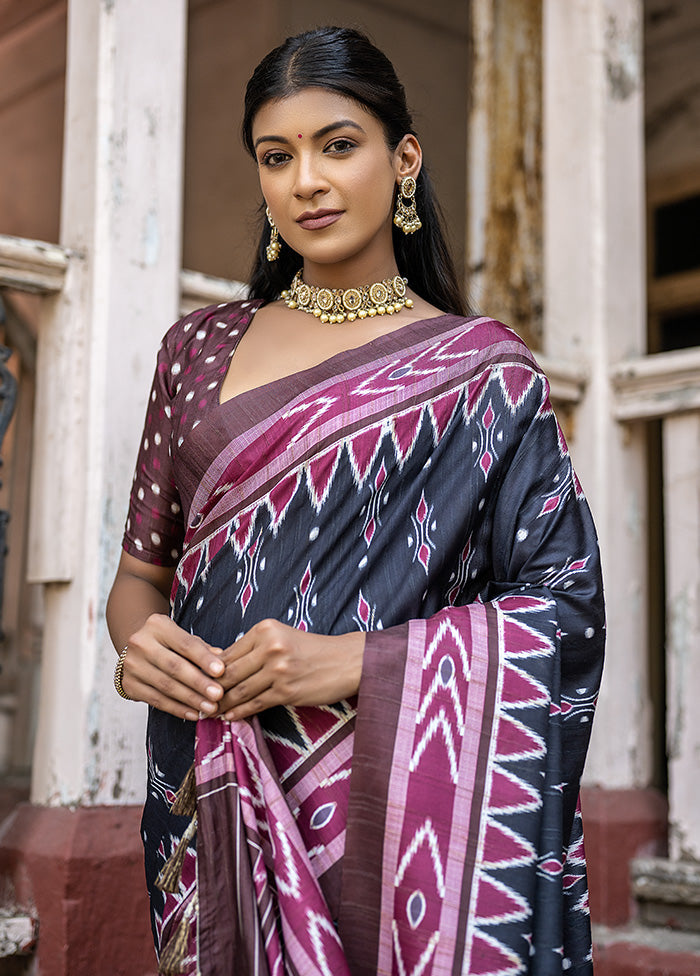 Black Cotton Saree With Blouse Piece