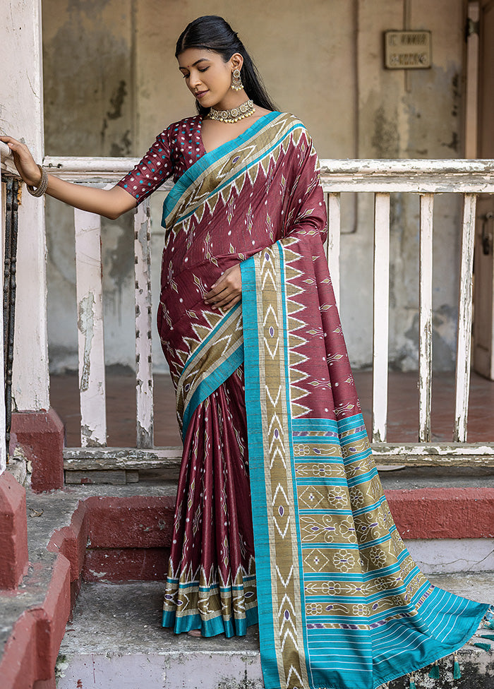 Maroon Cotton Saree With Blouse Piece