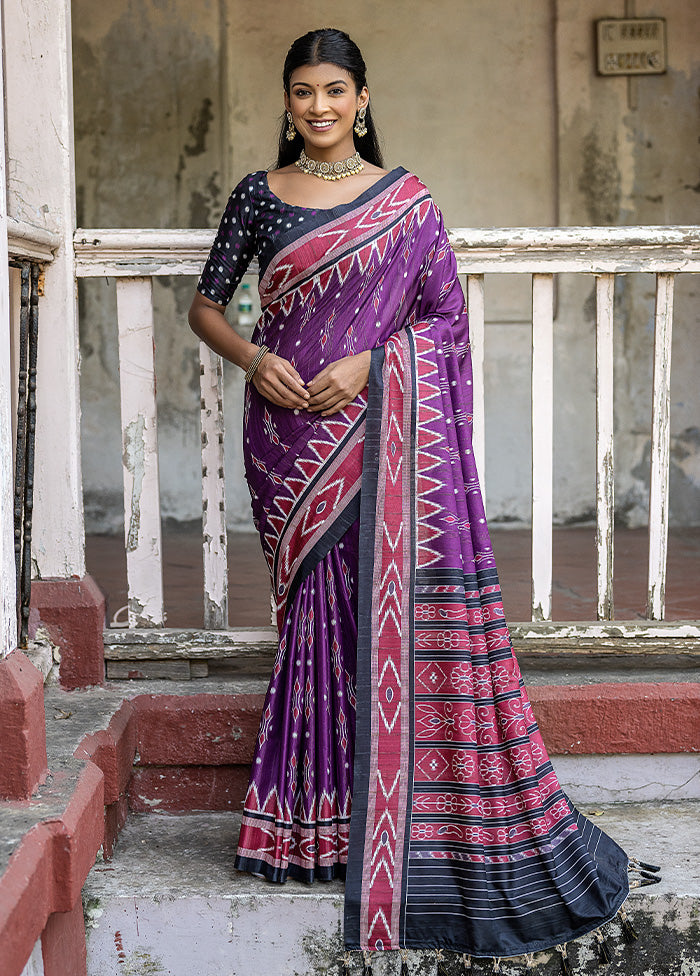 Purple Cotton Saree With Blouse Piece