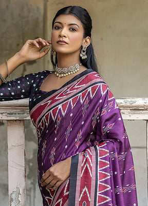 Purple Cotton Saree With Blouse Piece