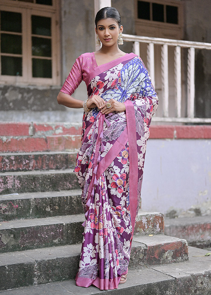 Wine Cotton Saree With Blouse Piece