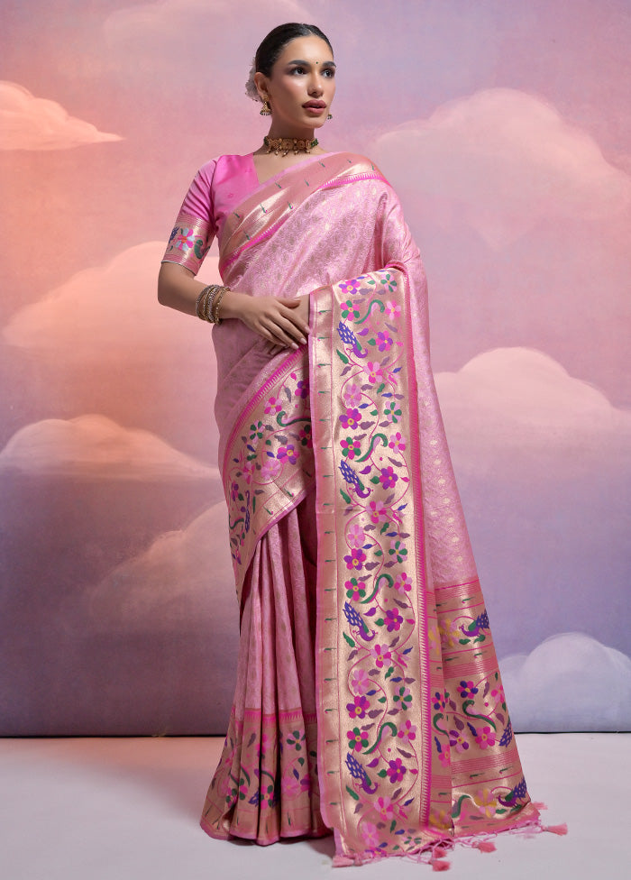 Baby Pink Dupion Silk Saree With Blouse Piece