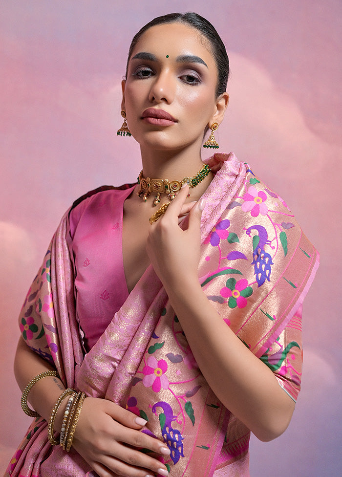 Baby Pink Dupion Silk Saree With Blouse Piece