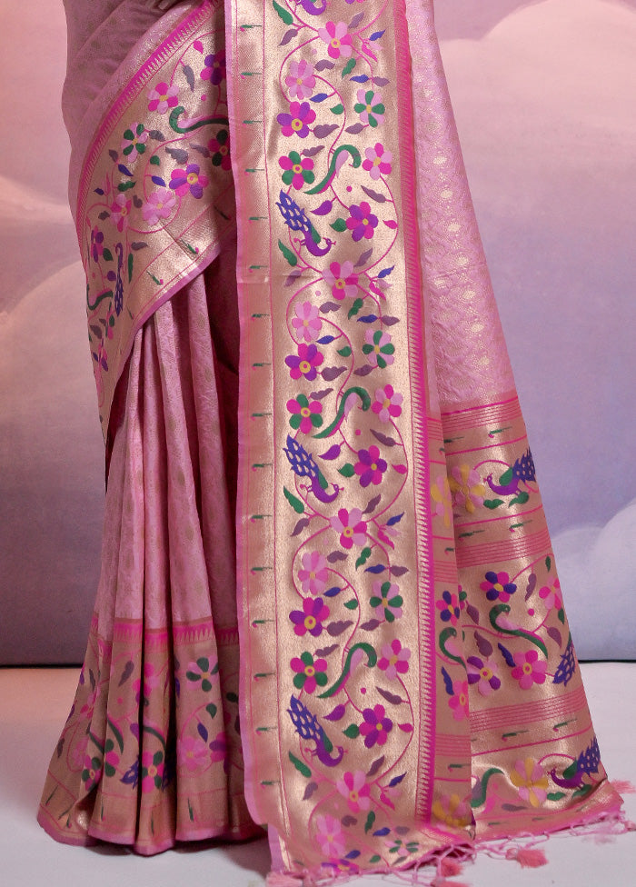 Baby Pink Dupion Silk Saree With Blouse Piece