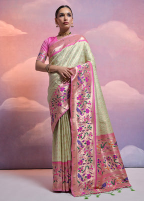 Pista Green Dupion Silk Saree With Blouse Piece