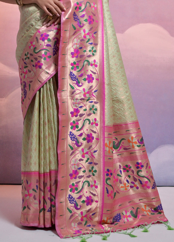 Pista Green Dupion Silk Saree With Blouse Piece