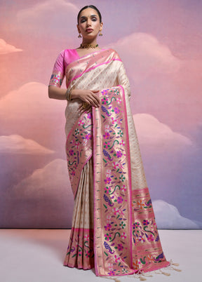 Off White Dupion Silk Saree With Blouse Piece