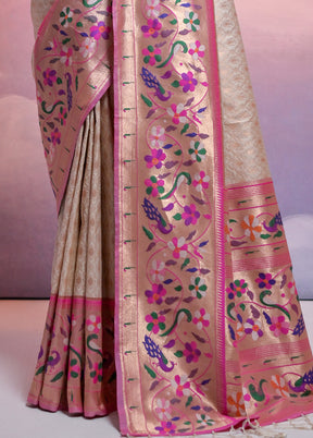 Off White Dupion Silk Saree With Blouse Piece