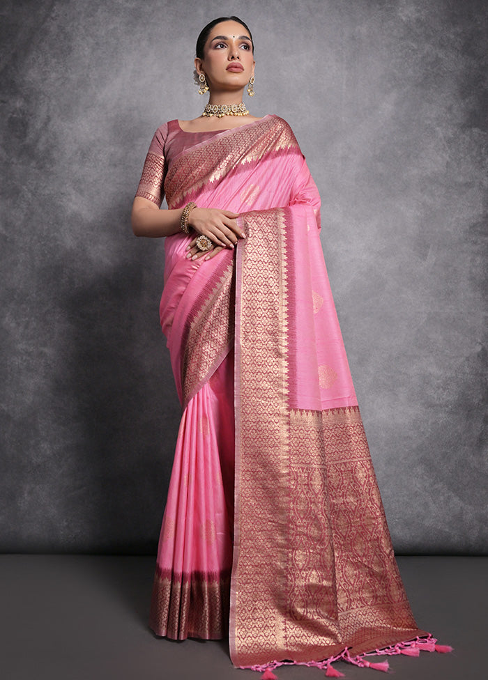 Baby Pink Dupion Silk Saree With Blouse Piece