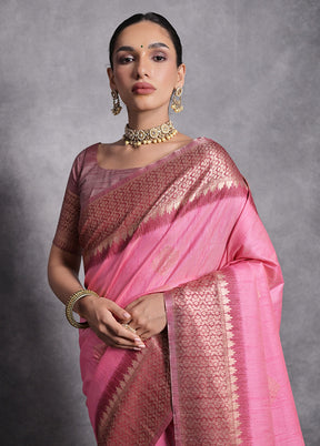 Baby Pink Dupion Silk Saree With Blouse Piece