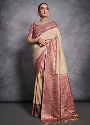 Beige Dupion Silk Saree With Blouse Piece