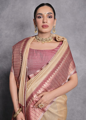 Beige Dupion Silk Saree With Blouse Piece