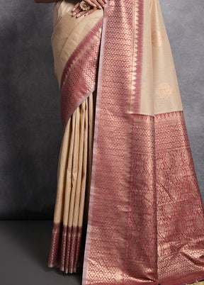 Beige Dupion Silk Saree With Blouse Piece