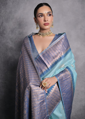 Sky Blue Dupion Silk Saree With Blouse Piece