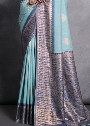 Sky Blue Dupion Silk Saree With Blouse Piece