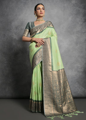 Pista Green Dupion Silk Saree With Blouse Piece