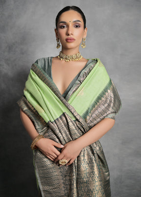 Pista Green Dupion Silk Saree With Blouse Piece