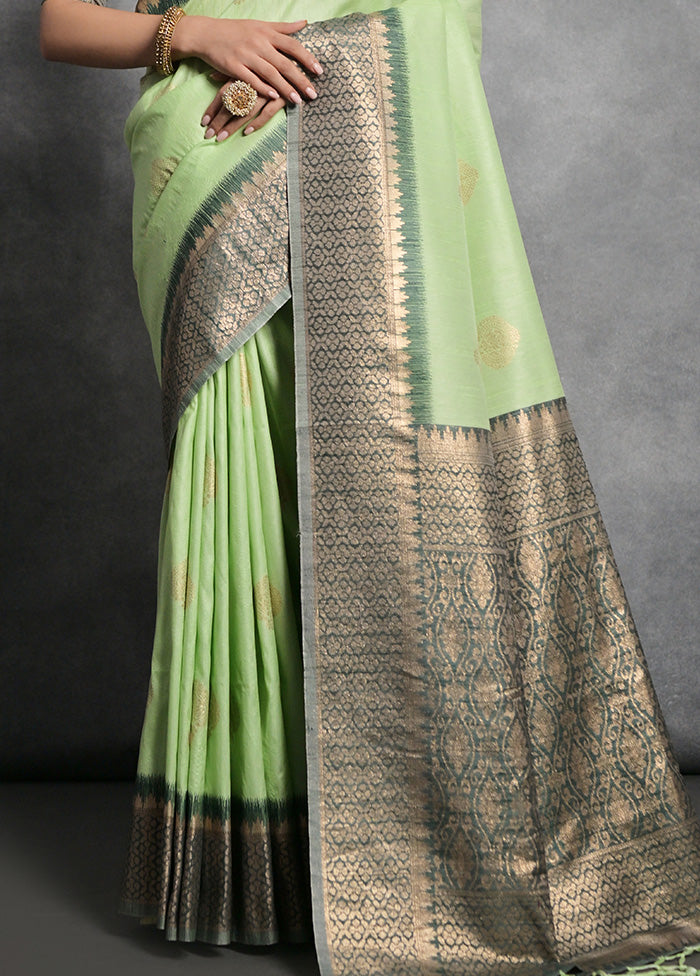 Pista Green Dupion Silk Saree With Blouse Piece