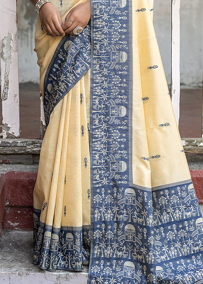 Navy Blue Dupion Silk Saree With Blouse Piece