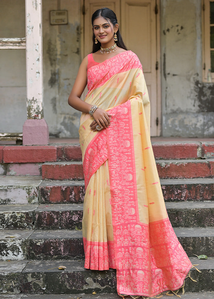 Cream Dupion Silk Saree With Blouse Piece