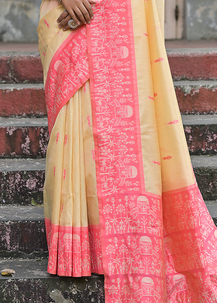 Cream Dupion Silk Saree With Blouse Piece