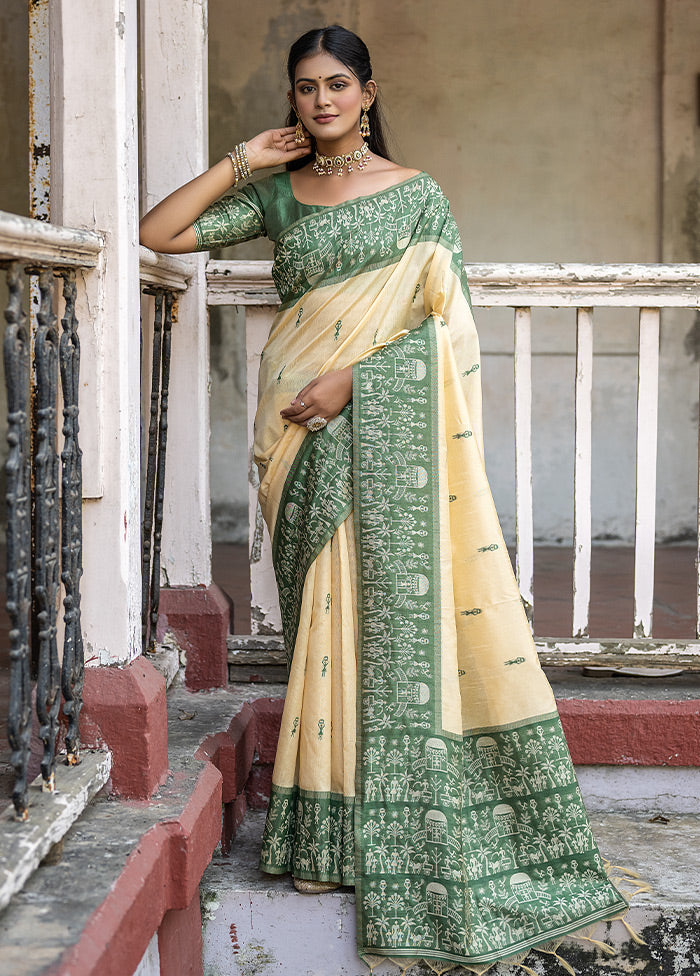 Green Dupion Silk Saree With Blouse Piece