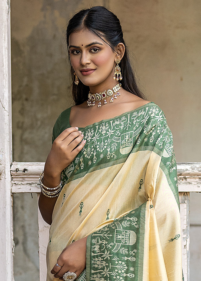 Green Dupion Silk Saree With Blouse Piece