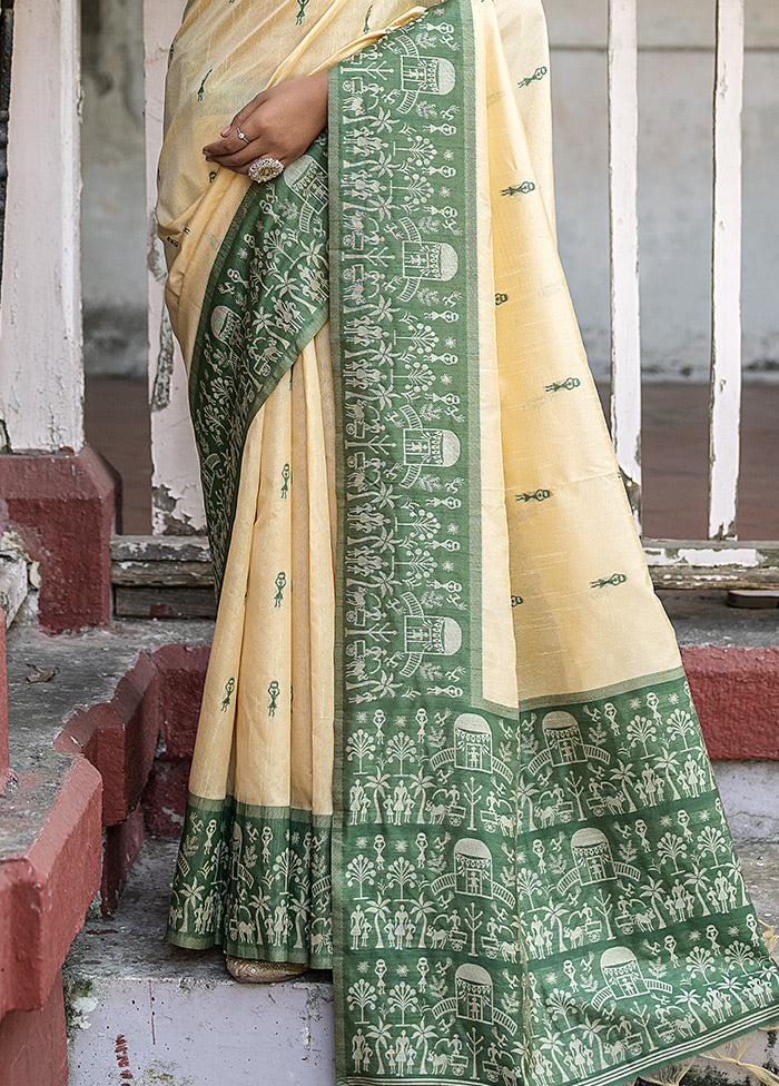 Green Dupion Silk Saree With Blouse Piece