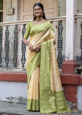 Mehendi Dupion Silk Saree With Blouse Piece