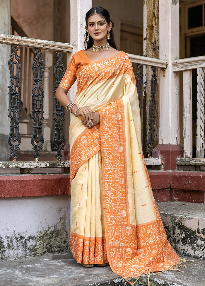 Orange Dupion Silk Saree With Blouse Piece