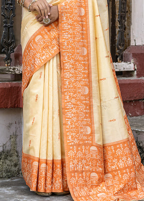 Orange Dupion Silk Saree With Blouse Piece