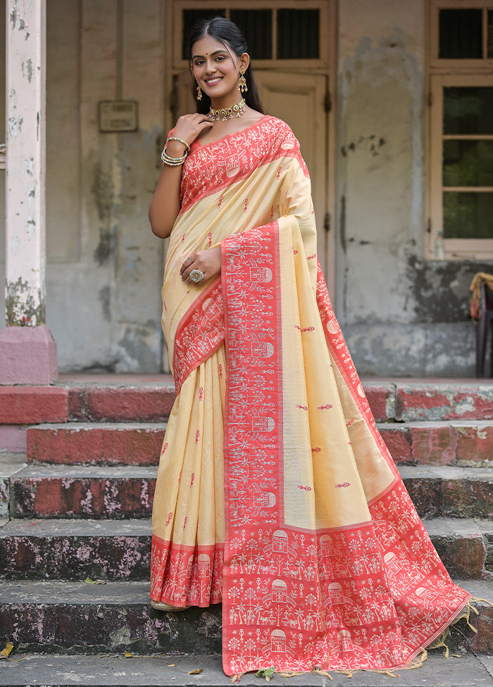 Red Dupion Silk Saree With Blouse Piece