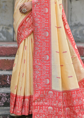 Red Dupion Silk Saree With Blouse Piece