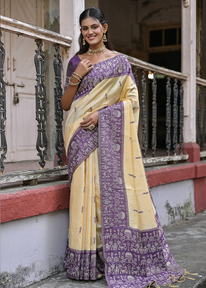 Purple Dupion Silk Saree With Blouse Piece