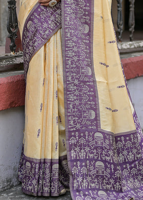 Purple Dupion Silk Saree With Blouse Piece