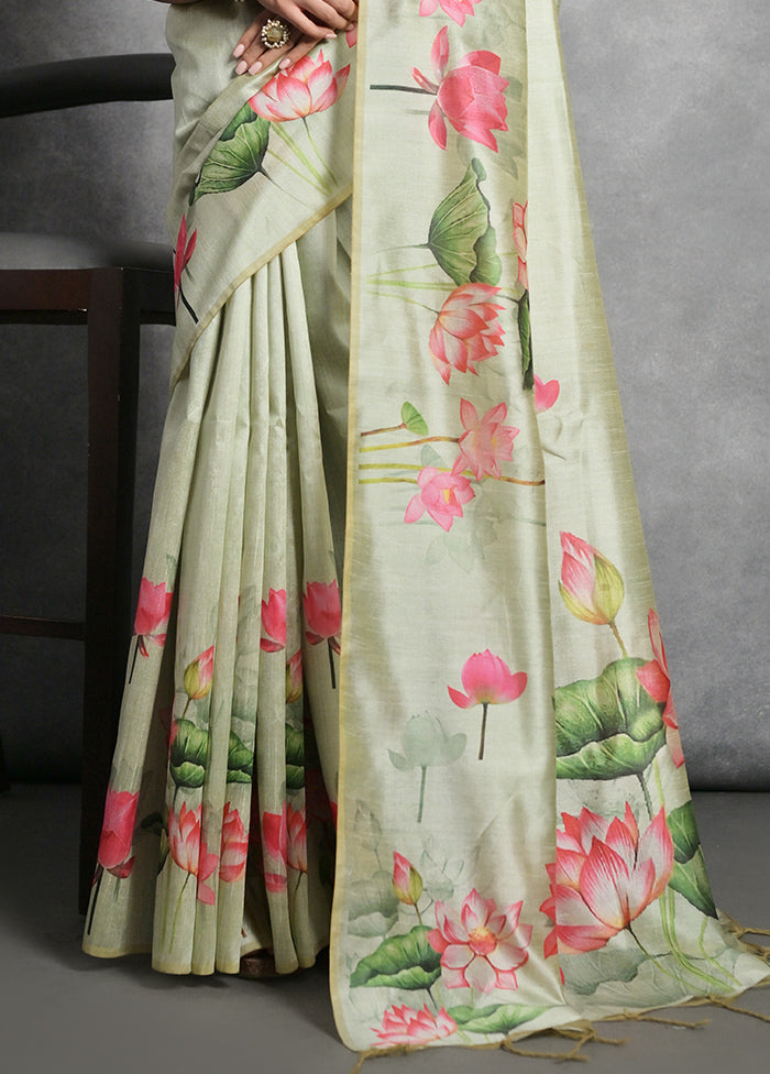 Pista Green Dupion Silk Saree With Blouse Piece