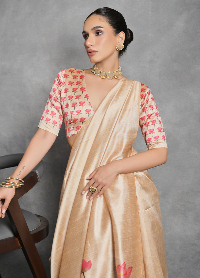 Beige Dupion Silk Saree With Blouse Piece