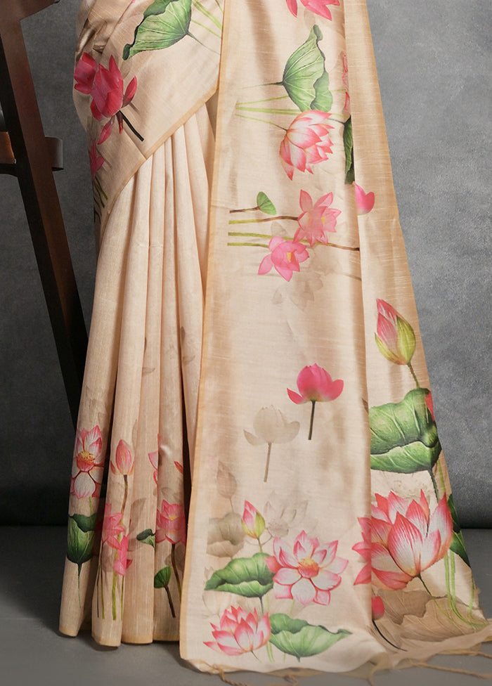 Beige Dupion Silk Saree With Blouse Piece