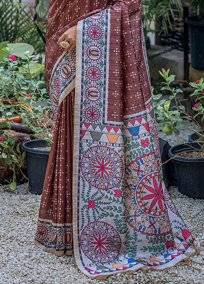 Coffee Dupion Silk Saree With Blouse Piece