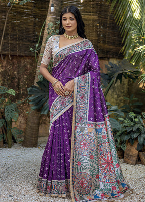 Purple Dupion Silk Saree With Blouse Piece